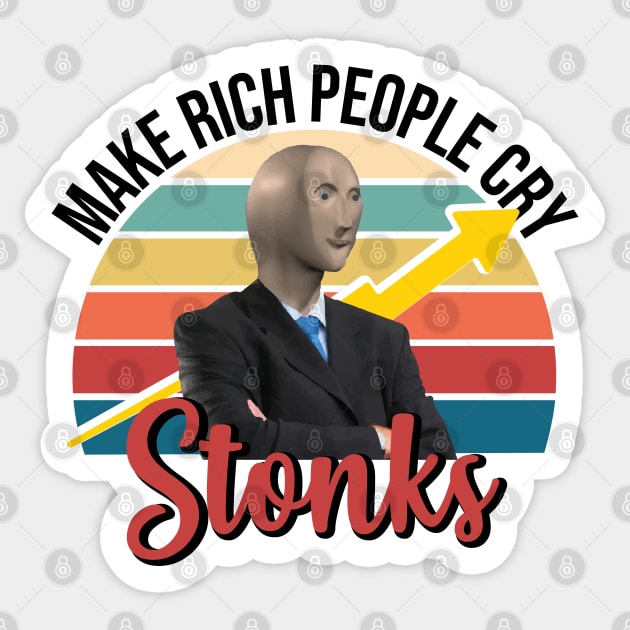 Stonks meme man make hedge funders short sellers cry Sticker by alltheprints